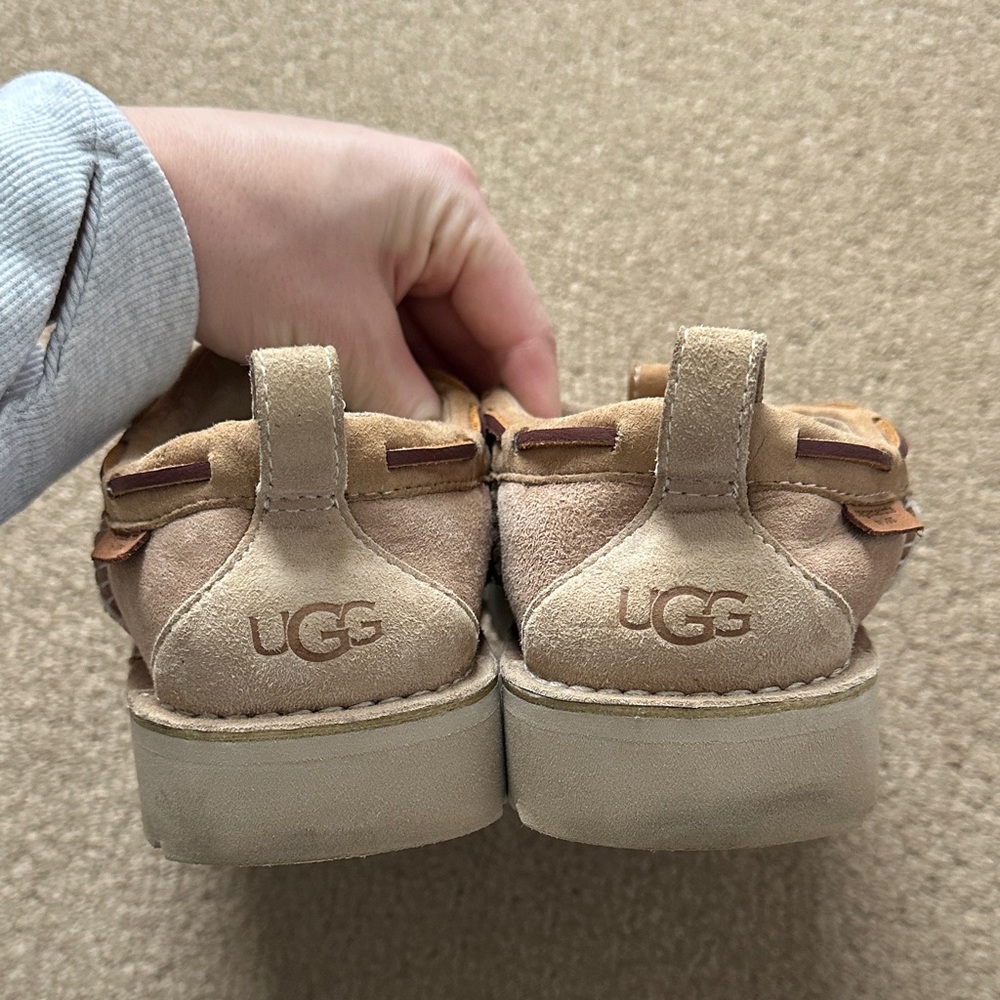 UGG Beige Suede Slip-On Shoes with Faux Fur - Picture 2 of 4